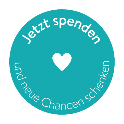 Ein weißer Kreis mit einem Herzen darauf, auf dem „jett spenden“ steht.